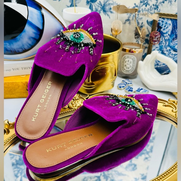 🆕 KURT GEIGER LONDON 🧿 NWOT Olive Evil Eye Mules, Purple Lyst - Picture 4 of 16